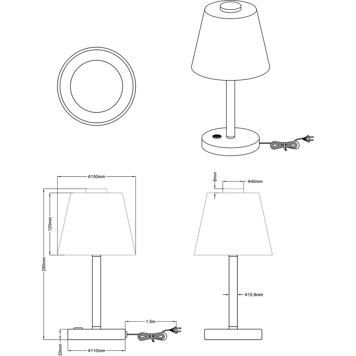 Lampe de Table LED - Trion Emaro - 4.5W - Blanc Chaud 3000K - Dimmable - Rond - Mat Nickel - Aluminium