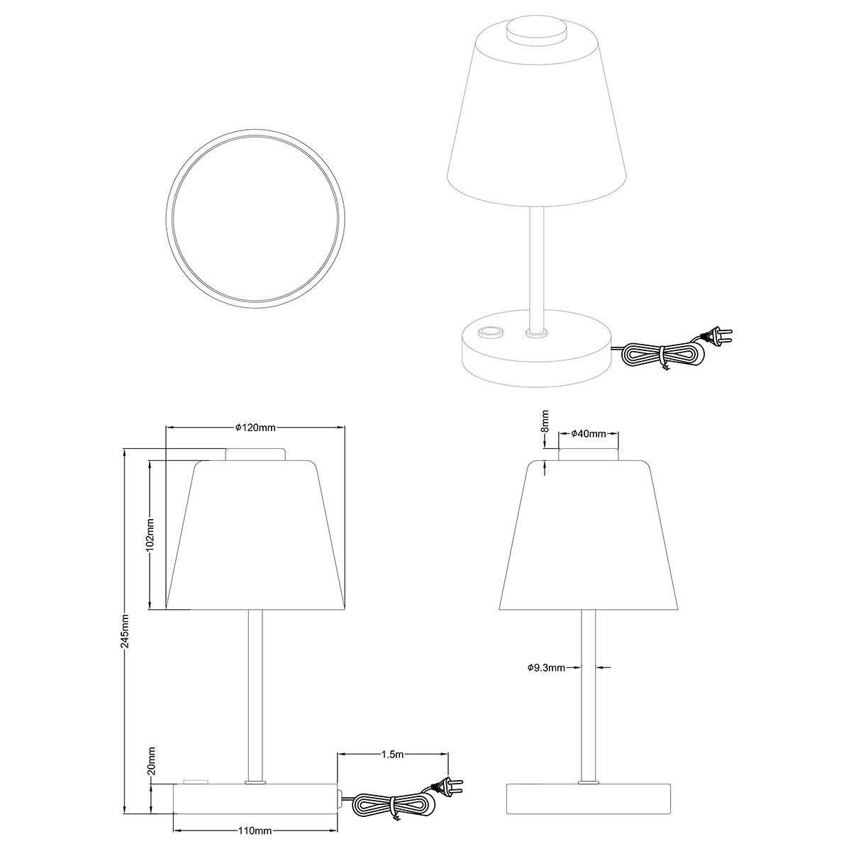 Lampe de Table LED - Trion Emminy - 2W - Blanc Chaud 3000K - Dimmable - Rond - Mat Nickel - Aluminium