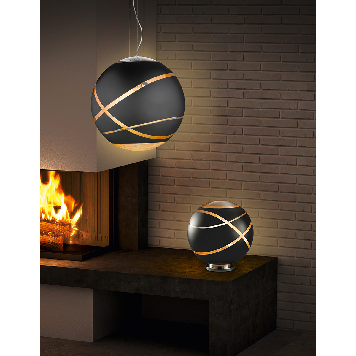 Lampe de Table LED - Éclairage de Table - Trion Fary - Douille E27 - Rond - Mat Noir - Verre