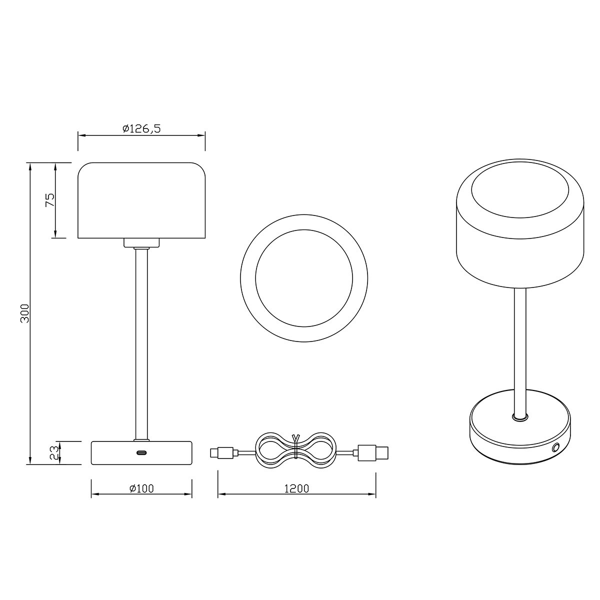 LED Lampe de Table - Trion Feli - 1.5W - Blanc Chaud 3000K - Batteries Rechargeables - Chrome - Métal