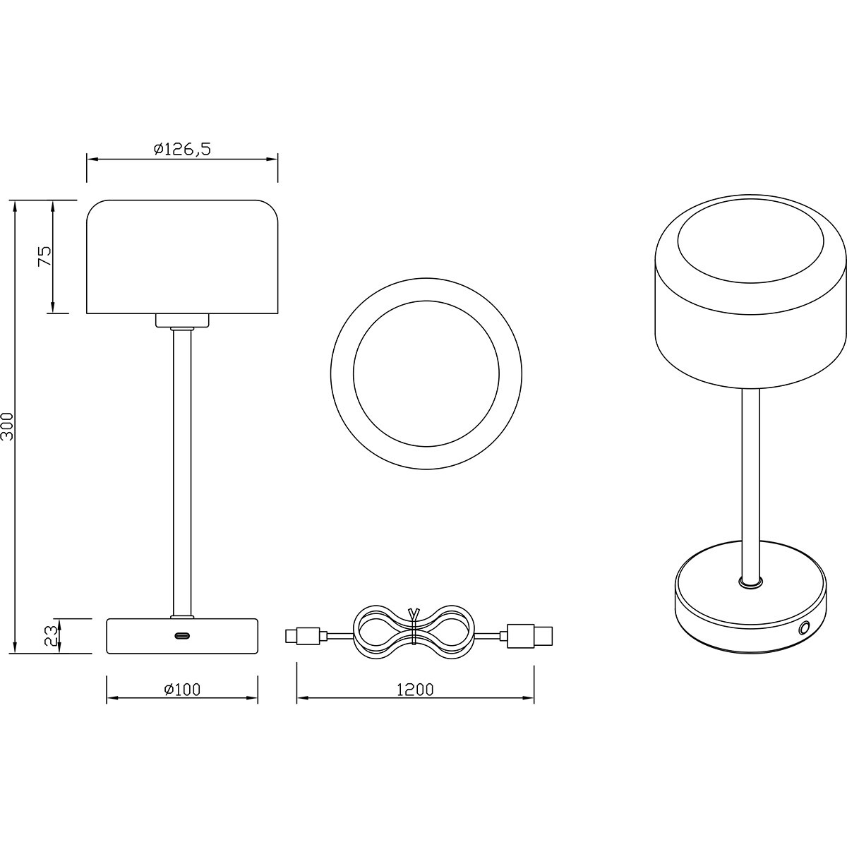 LED Lampe de Table - Trion Feli - 1.5W - Blanc Chaud 3000K - Batteries Rechargeables - Laiton Poli - Métal