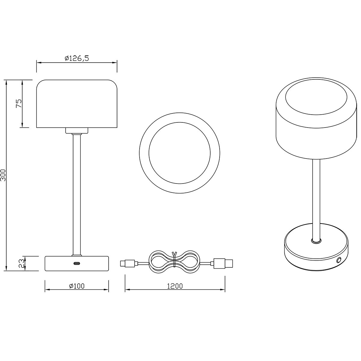 LED Lampe de Table - Trion Feli - 1.5W - Blanc Chaud 3000K - Batteries Rechargeables - Laiton - Métal