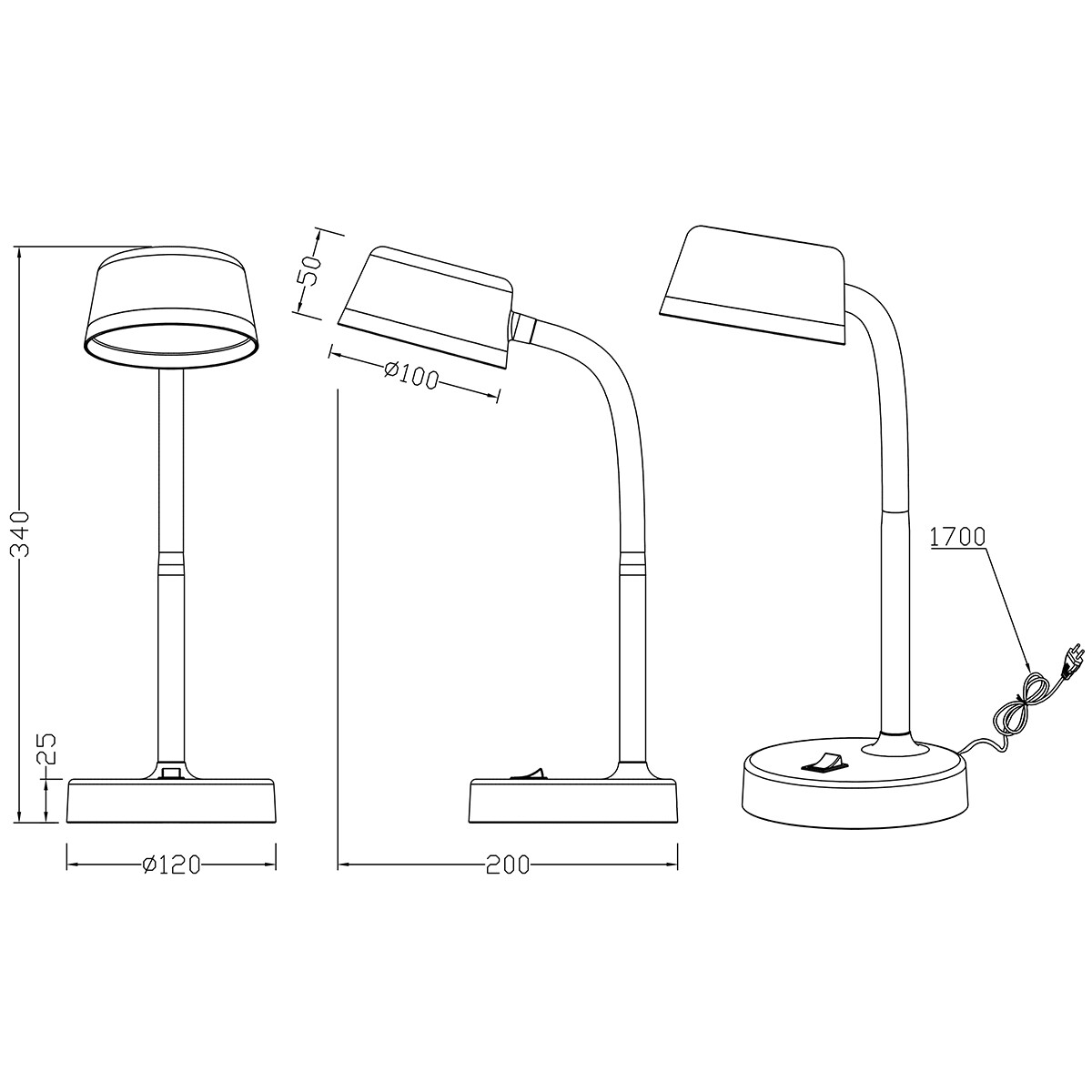 Lampe de bureau LED - Trion Kiki - 4W - Blanc Chaud 3000K - Rond - Mat Noir - Plastique