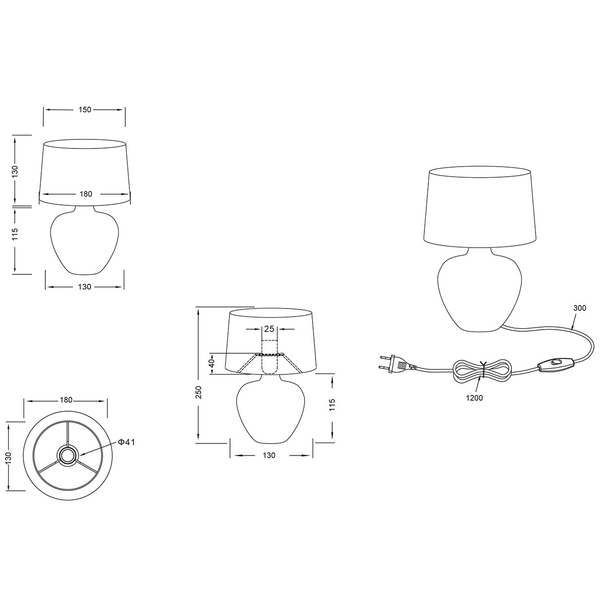 Lampe de Table LED - Trion Leau - Douille E14 - Rond - Mat Brun - Céramique