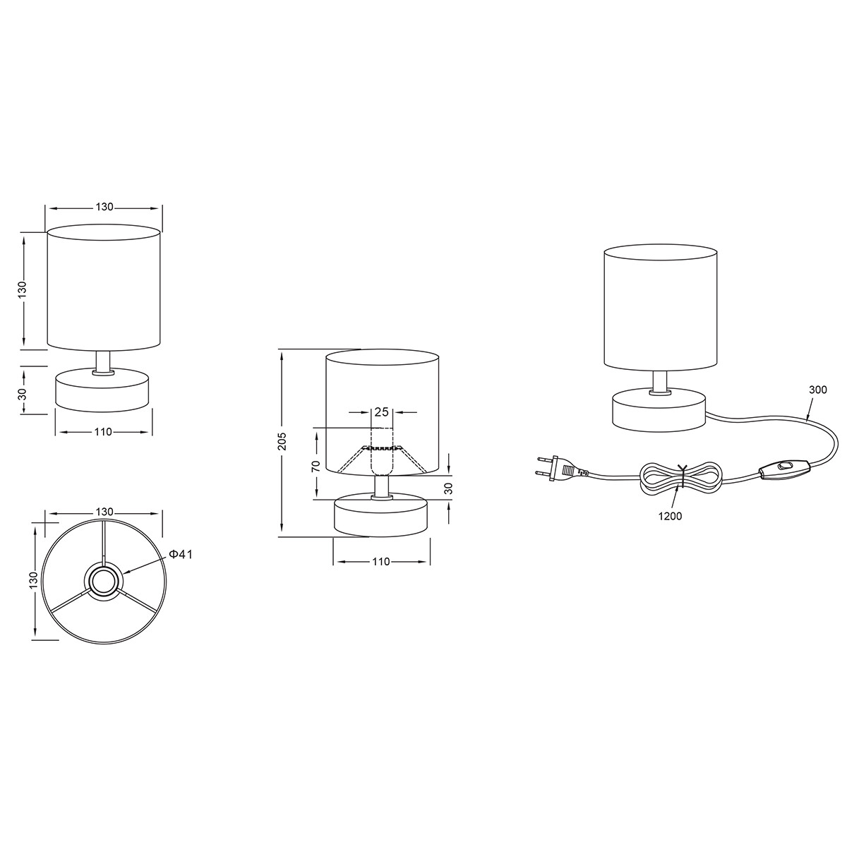 Lampe de Table LED - Trion Maria - Douille E14 - Rond - Mat Gris - Céramique