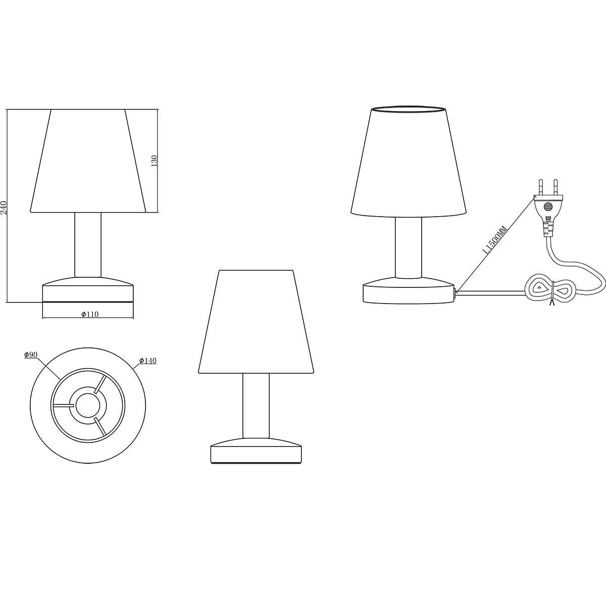 LED Lampe de Table - Trion Masti - Douille E14 - 1 point lumineux - Nickel Mat - Métal - Abat-jour Gris