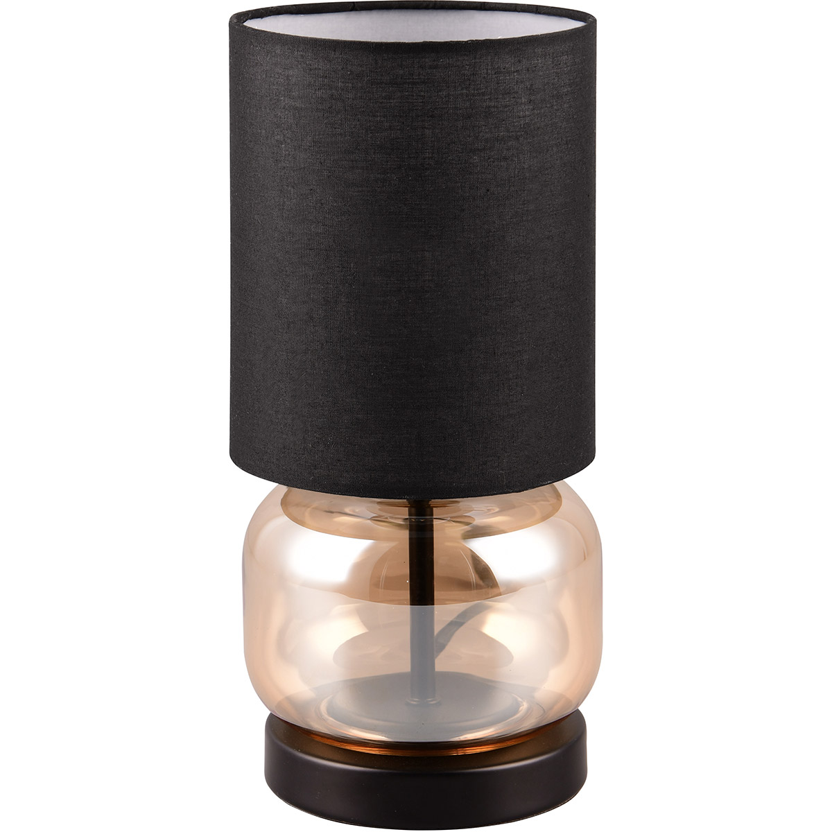 LED Lampe de Table - Trion Oliy - Douille E27 - Rond - Noir Mat - Métal - Verre Ambre