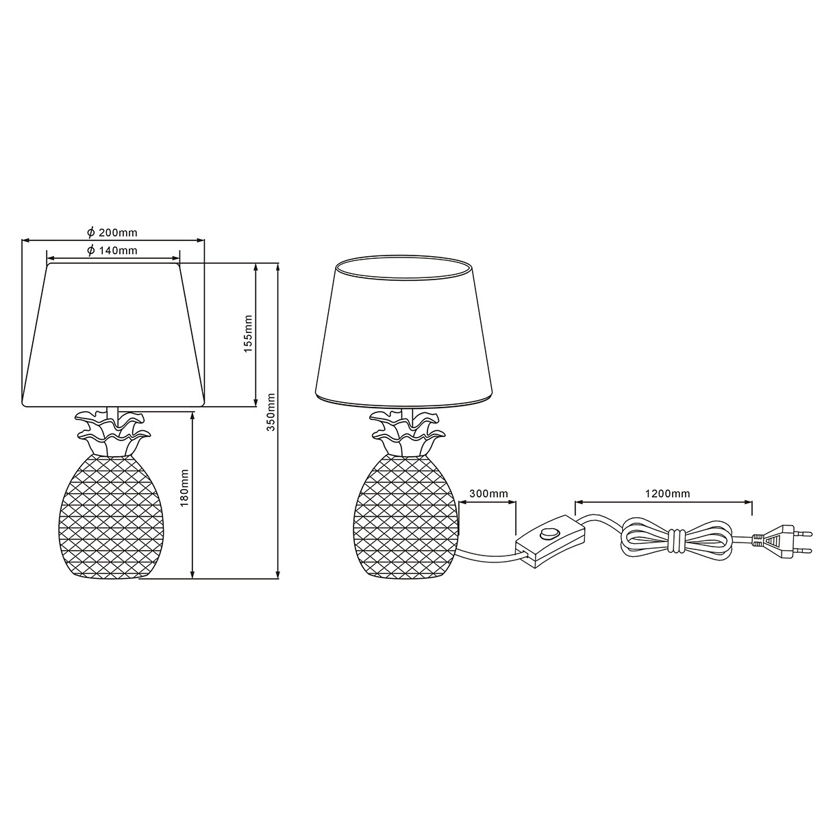 Lampe de Table LED - Éclairage de Table - Trion Pinaply - Douille E14 - Rond - Mat Or - Céramique