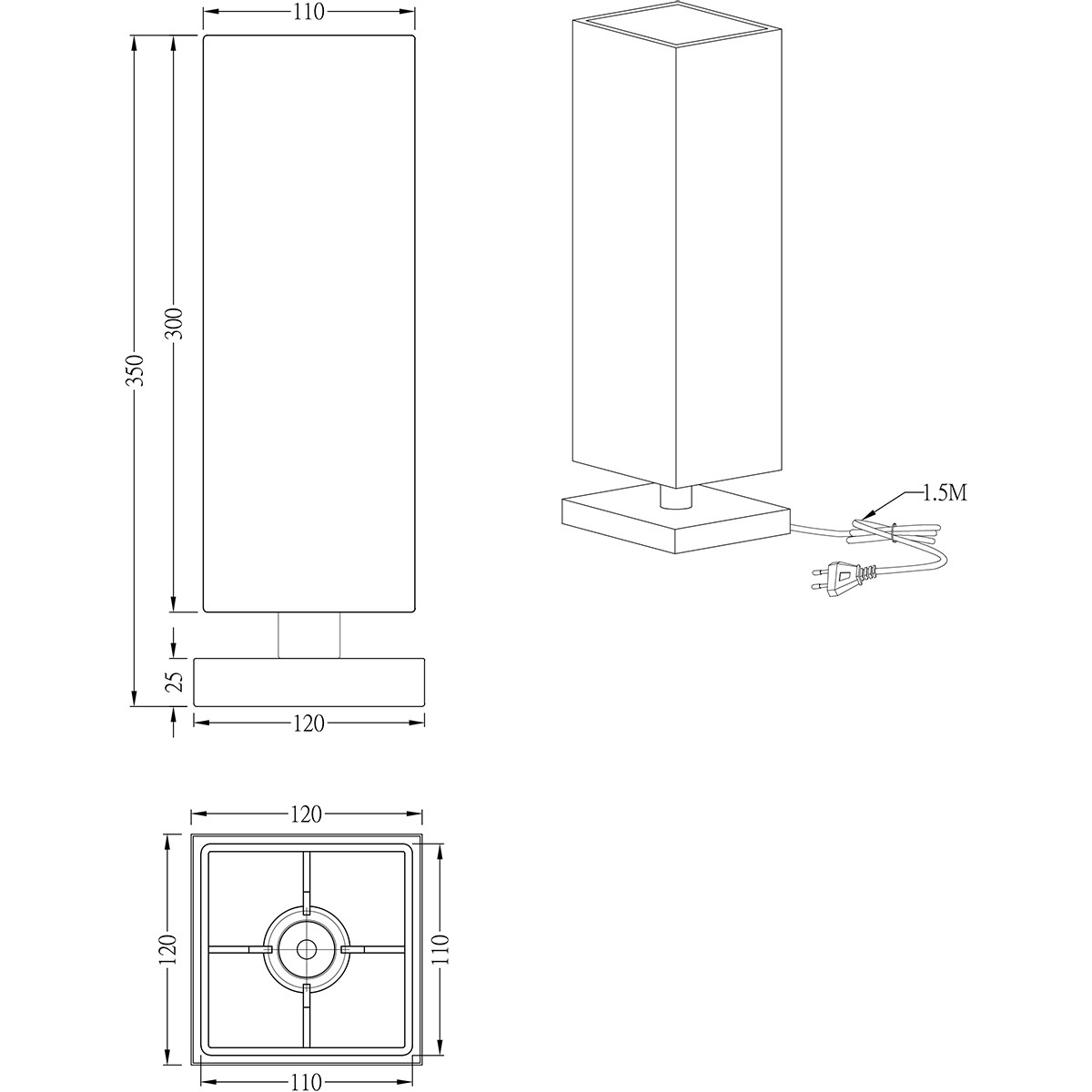 Lampe de Table LED - Trion Piti - Douille E14 - Dimmable - Carré - Mat Nickel/Blanc - Aluminium/Textile