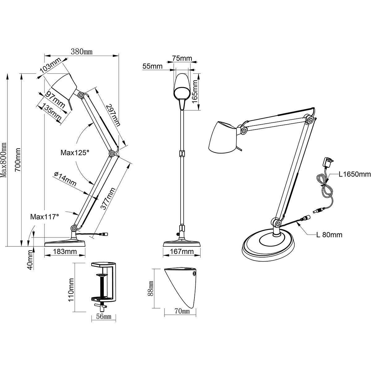 Lampe de bureau LED - Trion Radino - 5W - Couleur de lumière ajustable - Dimmable - Rond - Mat Blanc - Aluminium