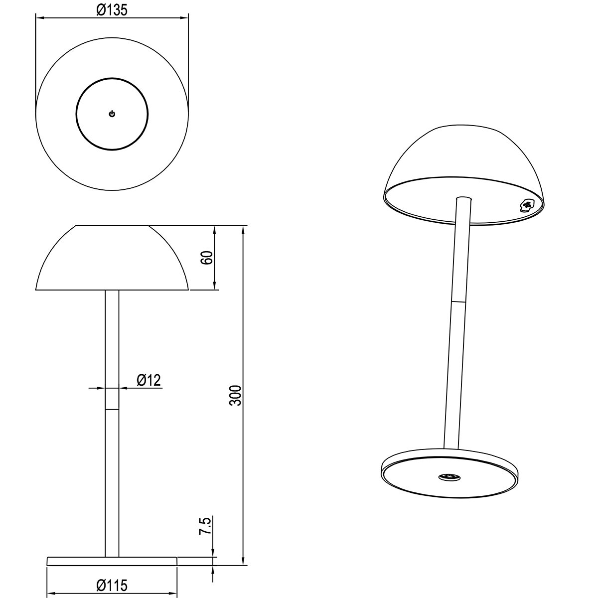 LED Lampe de Table - Trion Rado - 1.7W - Blanc Chaud 3000K - Batteries Rechargeables - Blanc Mat - Plastique