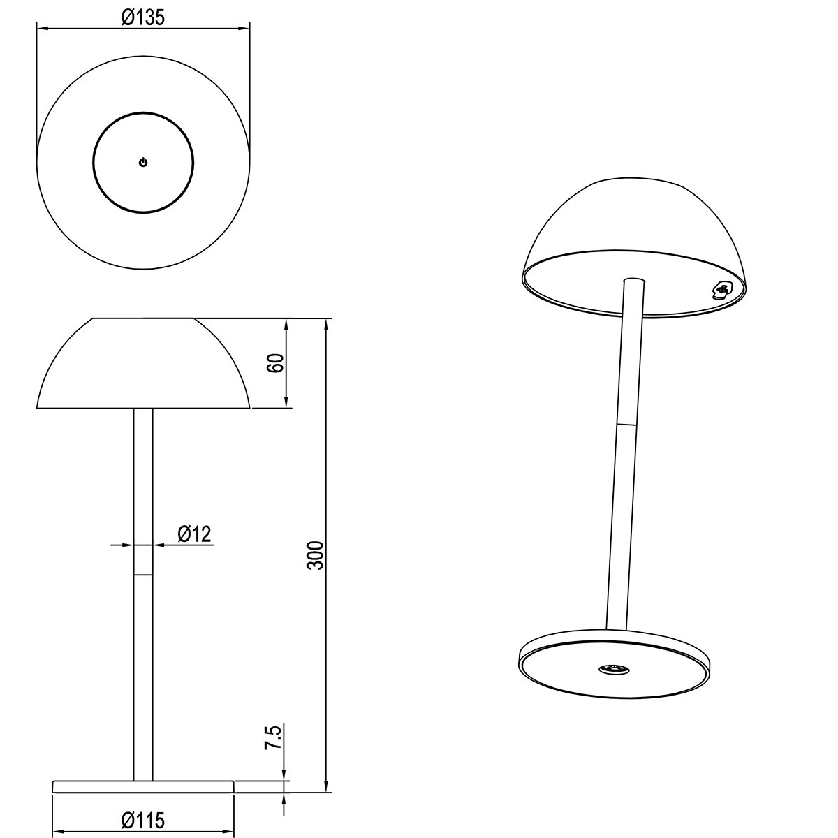 LED Lampe de Table - Trion Rado - 1.7W - Blanc Chaud 3000K - Batteries Rechargeables - Taupe - Plastique