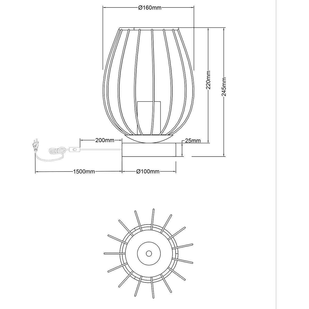 Lampe de table LED - Trion Rigo - Douille E27 - Ronde - Noir mat - Métal