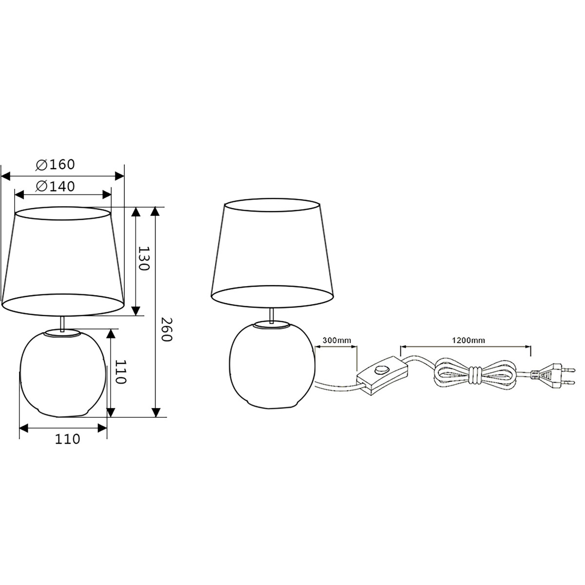 Lampe de Table LED - Trion Sofia - Douille E14 - Rond - Mat Noir/Or - Céramique