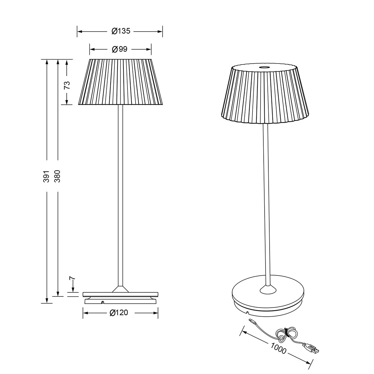 LED Lampe de Table - Trion Uraz - 1.5W - Blanc Chaud 3000K - Batteries Rechargeables - Blanc Mat - Métal