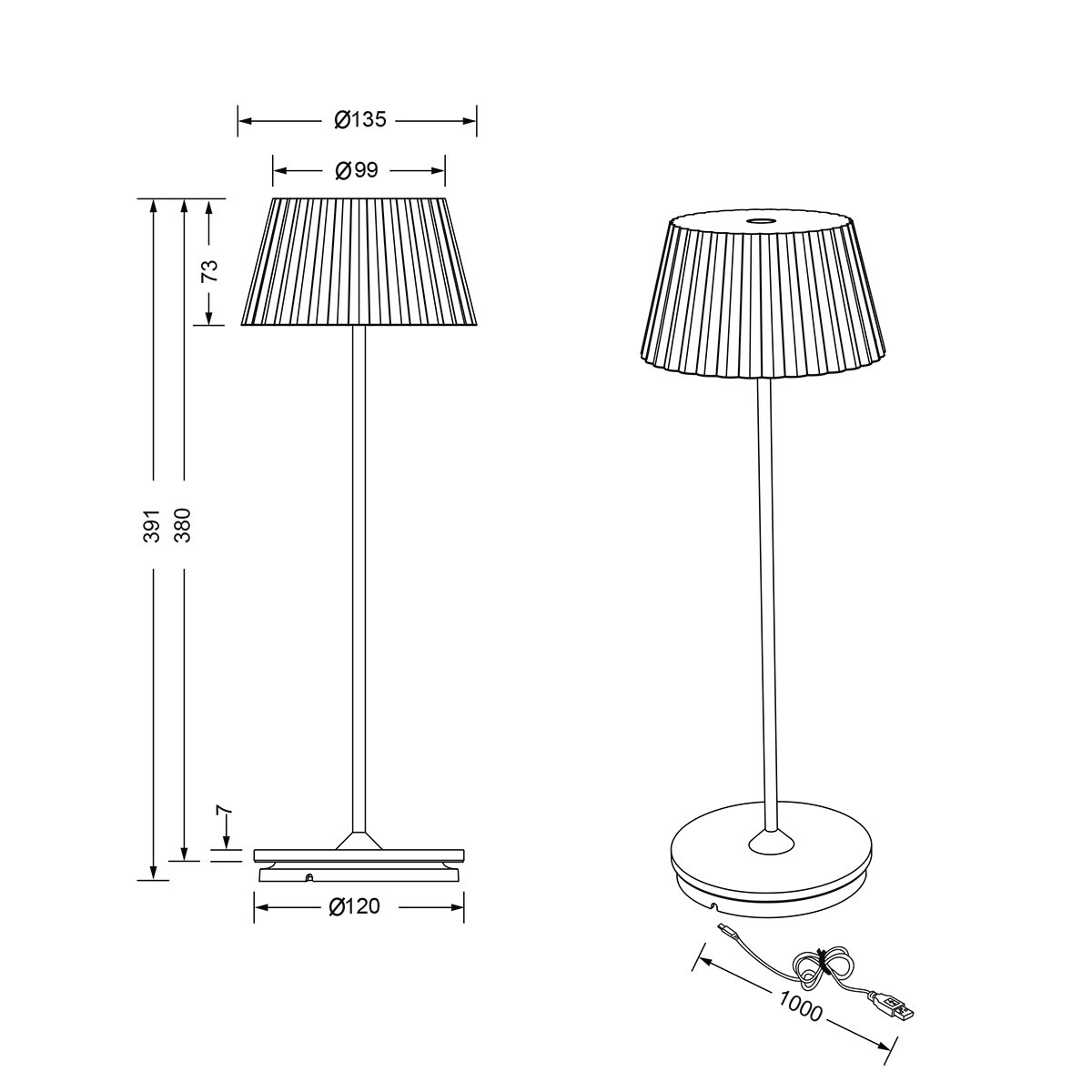 LED Lampe de Table - Trion Uraz - 1.5W - Blanc Chaud 3000K - Batteries Rechargeables - Noir Mat - Métal