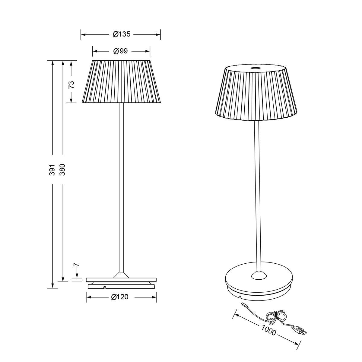 LED Lampe de Table - Trion Uraz - 1.5W - Blanc Chaud 3000K - Batteries Rechargeables - Rouge - Métal