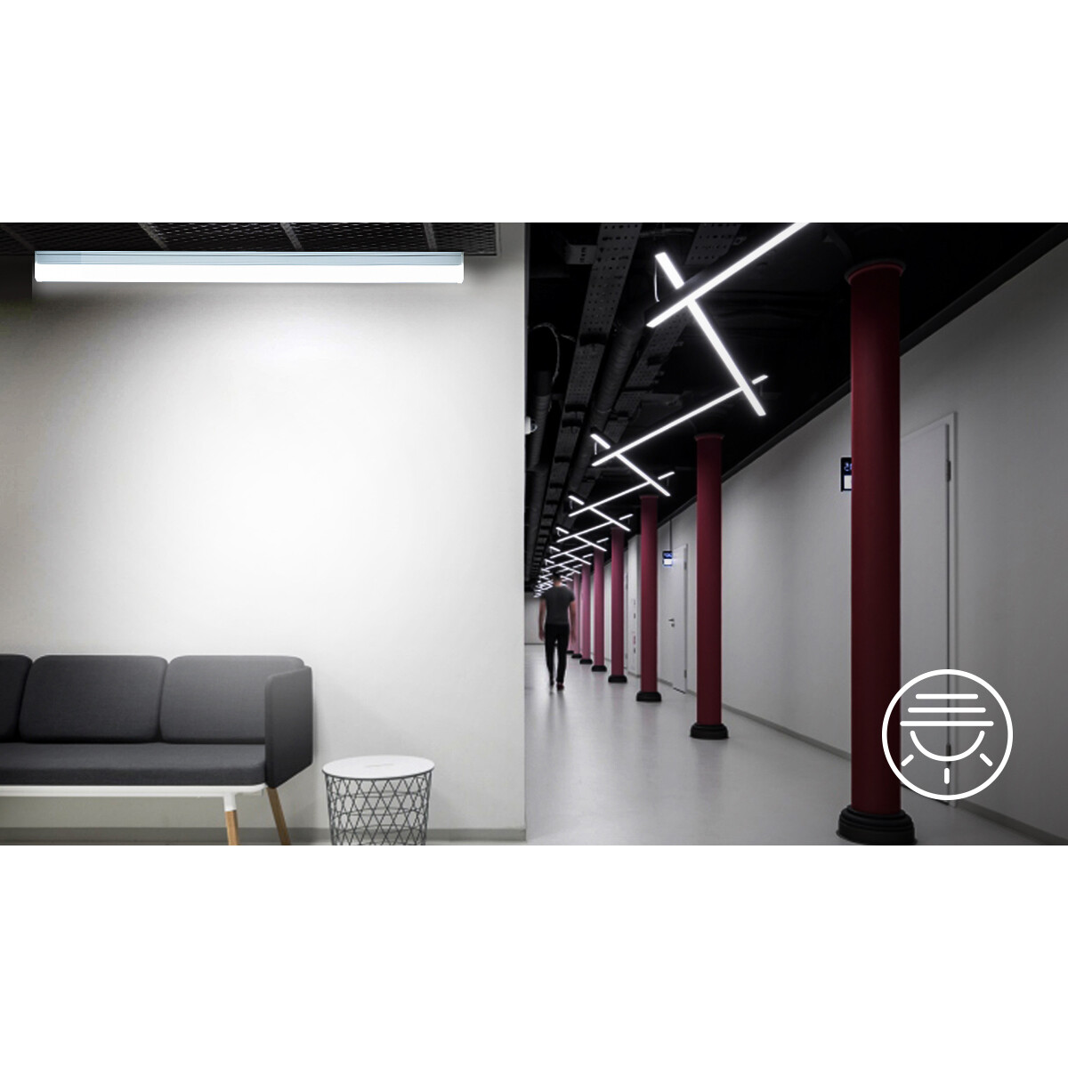 Réglette LED avec Tube T5 - Aigi Shado - 60cm - 12W - Connectable - Blanc Froid 6500K - Mat Blanc