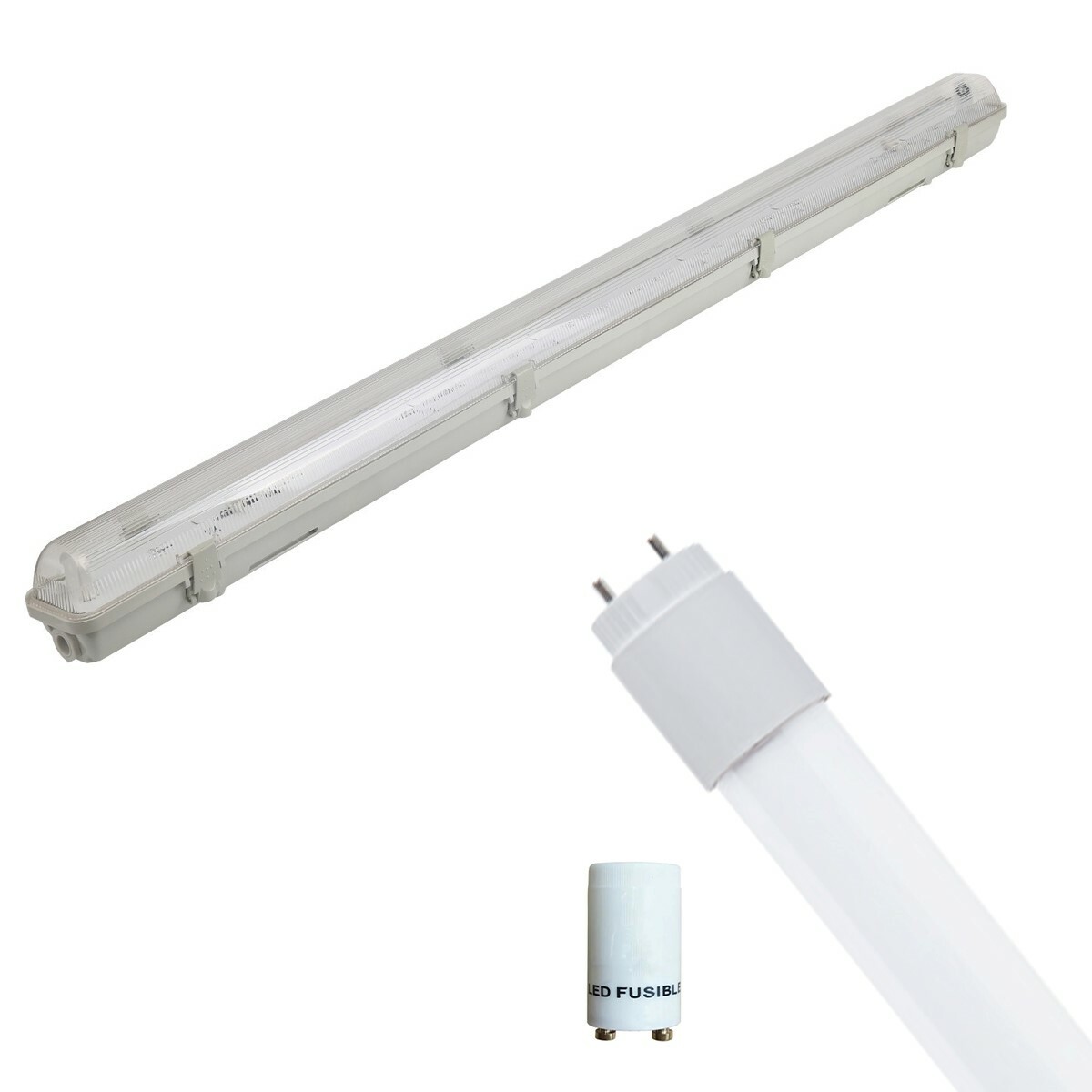 Réglette LED avec Tube T8 Incl. Starter - Aigi Hari - 120cm Simple - 16W - Blanc Froid 6400K - Étanche IP65