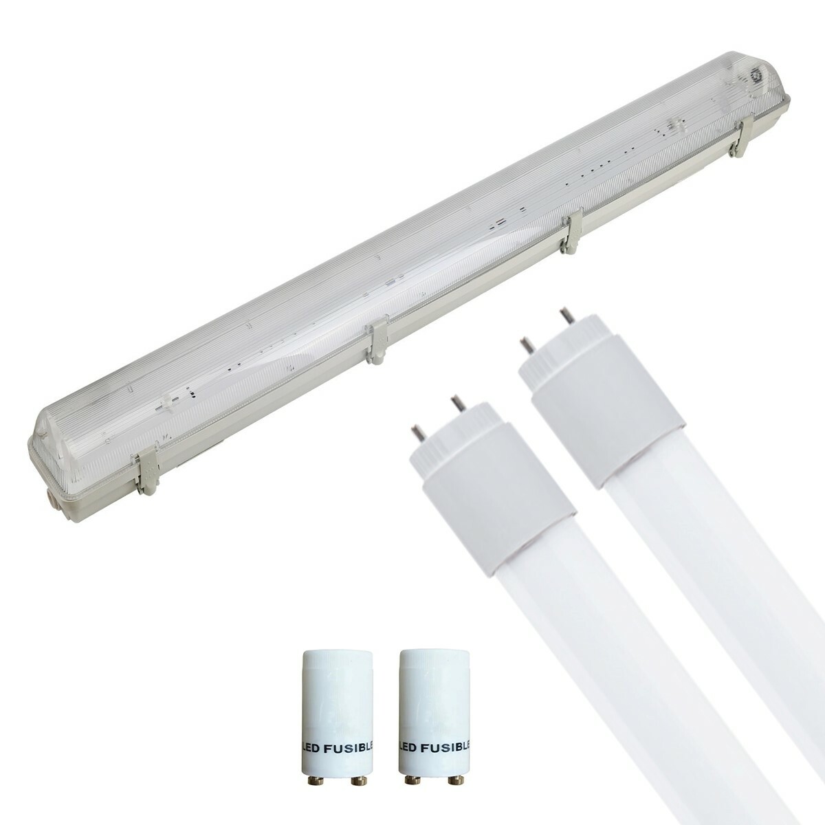 Réglette LED avec Tube T8 Incl. Starter - Aigi Hari - 150cm Double - 44W - Blanc Froid 6400K - Étanche IP65