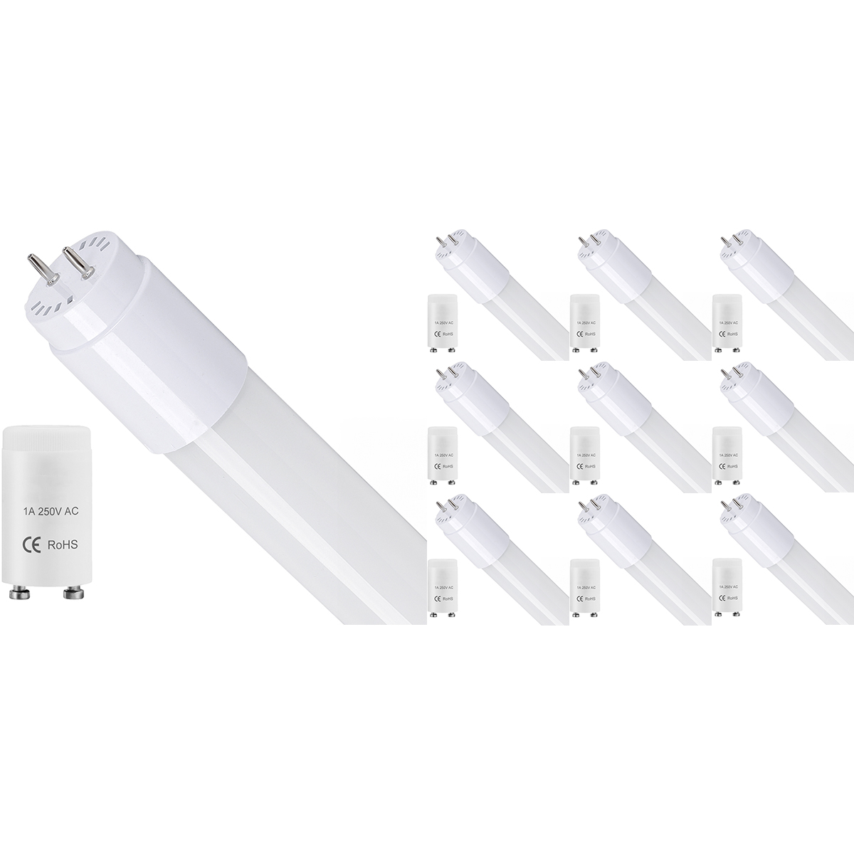 Tube LED TL - T8 G13 - Pack de 10 - Velvalux - 60 cm - 8W 960lm - 840 Blanc Neutre 4000K | Remplace 69W