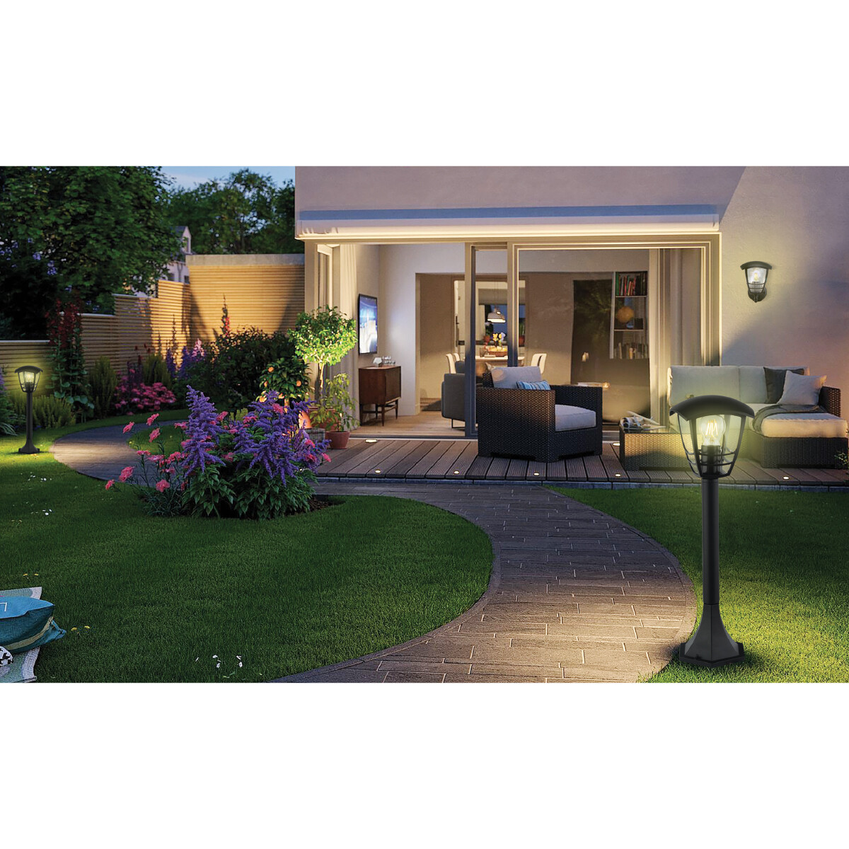 Éclairage de Jardin LED - Lumière Extérieure - Narmy 5 - Debout - Mat Noir - Douille E27 - Rond - Aluminium