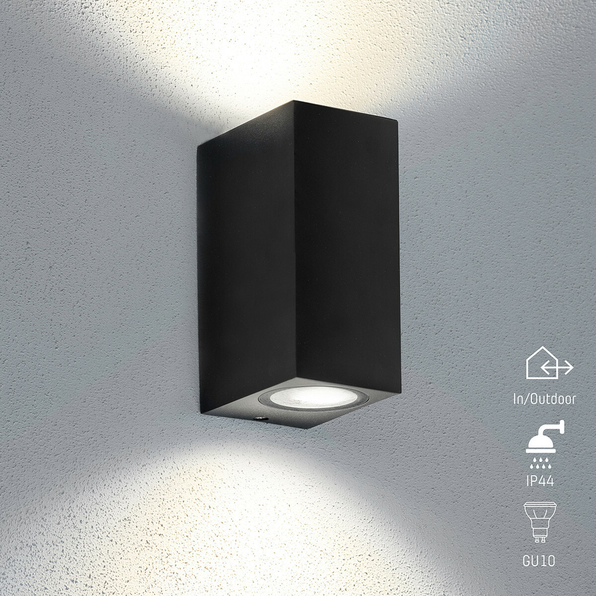 Éclairage de Jardin LED - Lumière Extérieure - Prixa Hoptron - Haut et Bas - Douille GU10 - Carré - Mat Noir - Aluminium - Philips - CorePro 830 36D - 4W - Blanc Chaud 3000K - Dimmable