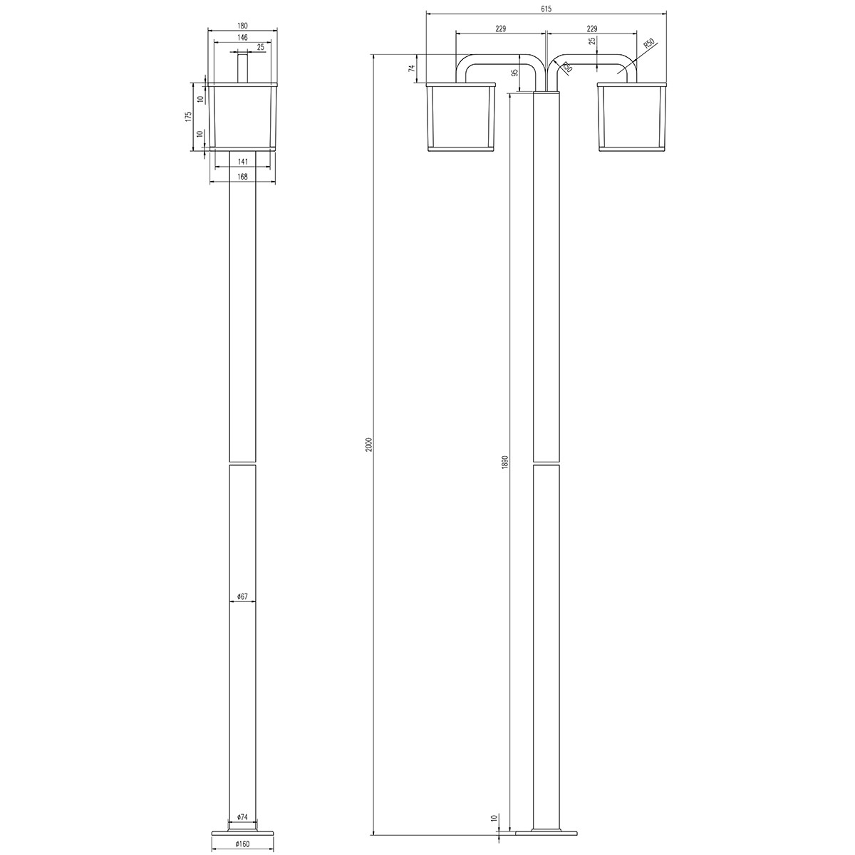 Éclairage de Jardin LED - Lampe d'Extérieur Debout - Trion Cubirino - 10W - Douille E27 - Blanc Chaud 3000K - 2-lumières - Étanche IP54 - Mat Anthracite - Aluminium