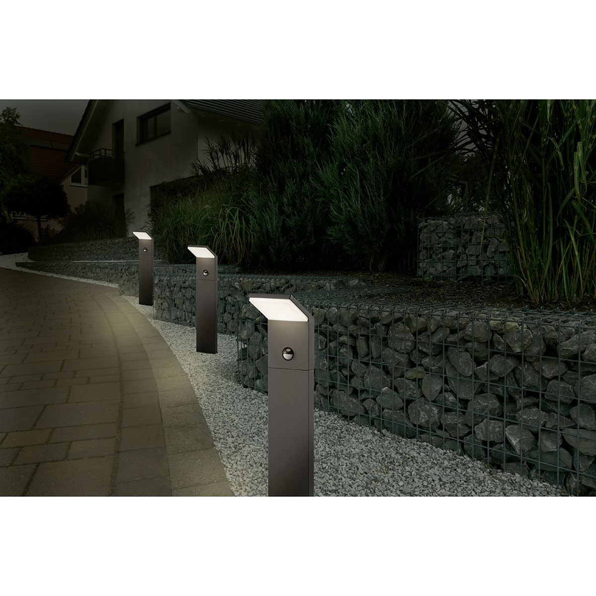 Éclairage de Jardin LED avec Détecteur de Mouvement - Debout - Lumière Extérieure - Trion Pearly - 8W - Blanc Chaud 3000K - Étanche IP54 - Mat Anthracite - Aluminium