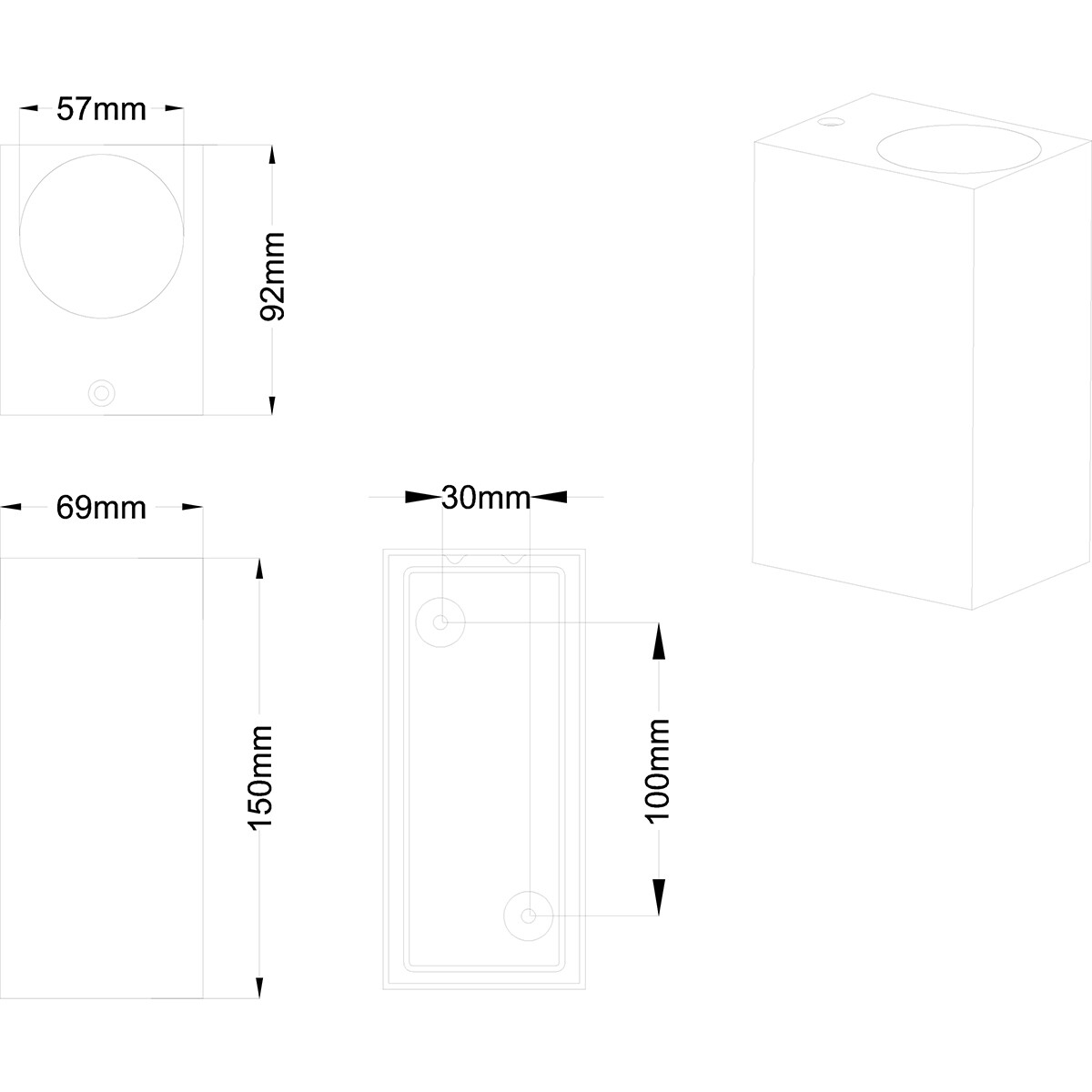 Éclairage de Jardin LED - Lampe murale extérieure - Trion Royina Up and Down - Douille GU10 - Étanche aux Éclaboussures IP44 - Rectangle - Mat Blanc - Aluminium