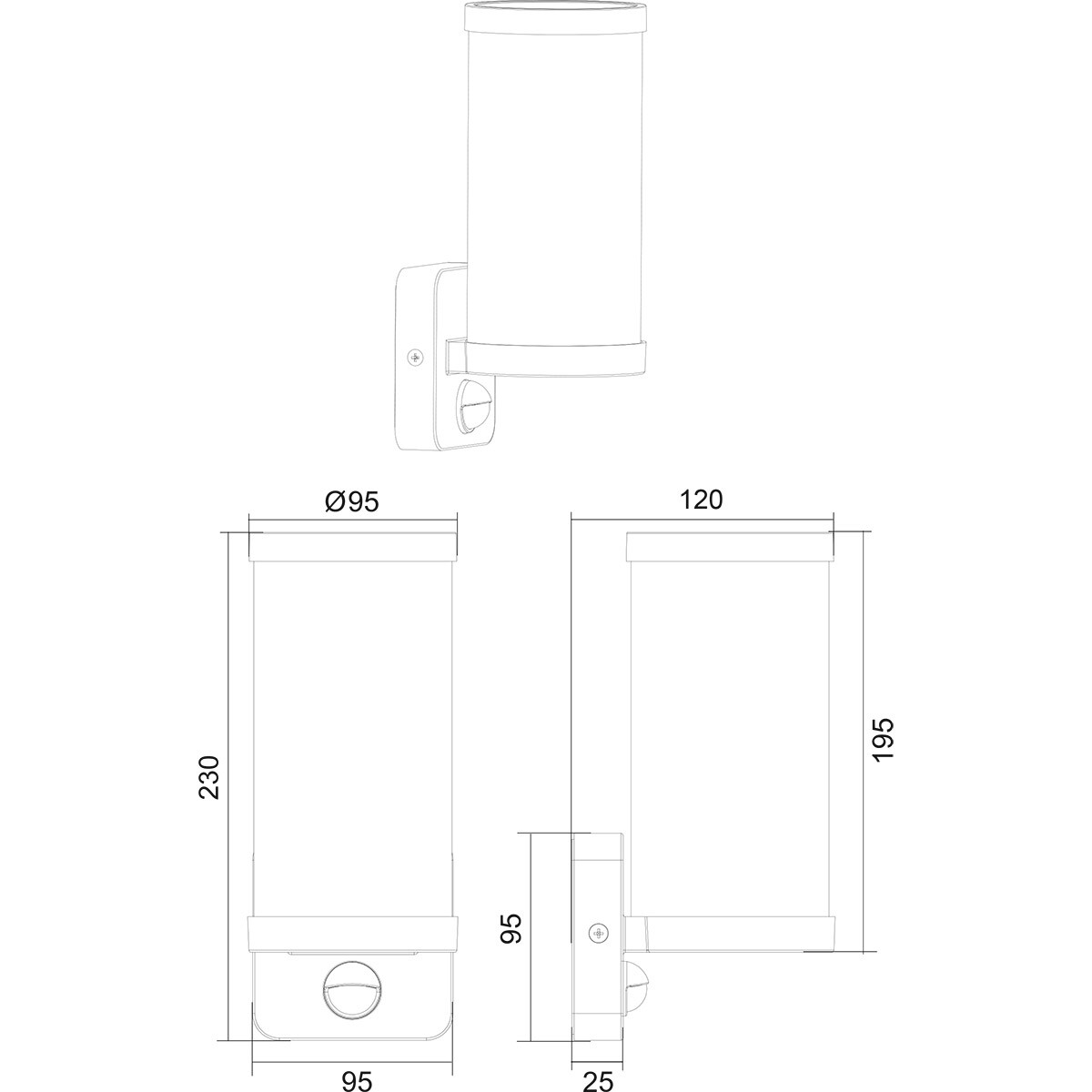 Éclairage de Jardin - Applique Extérieure - Trion Tino - Douille E27 - Détecteur de Mouvement - Blanc Mat - Aluminium