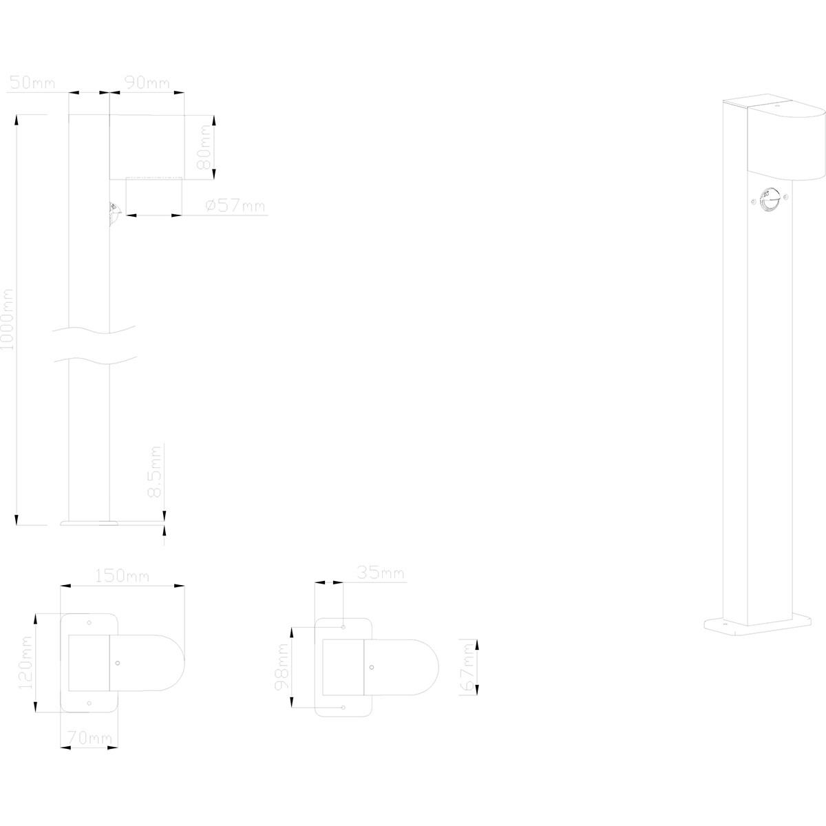 Éclairage de Jardin LED avec Détecteur de Mouvement - Lampe de sol - Trion Royina XL - Debout - Douille GU10 - Étanche aux Éclaboussures IP44 - Rond - Mat Anthracite - Aluminium