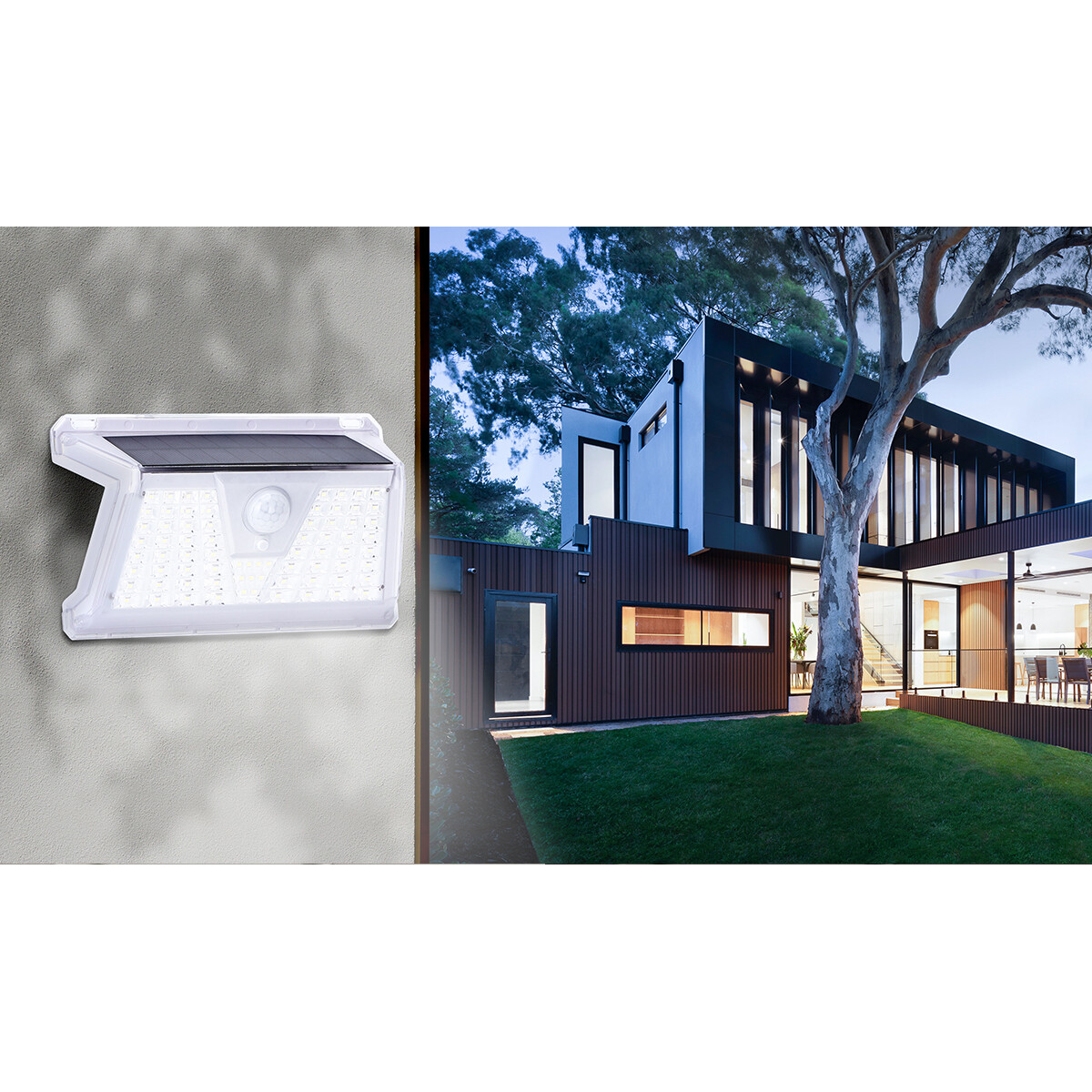 Éclairage de Jardin LED avec Détecteur de Mouvement à Énergie Solaire - Lampe murale extérieure - Aigi Yubo - 2.4W - Blanc Froid 6500K - Étanche IP65 - Rectangle - Mat Blanc - Aluminium