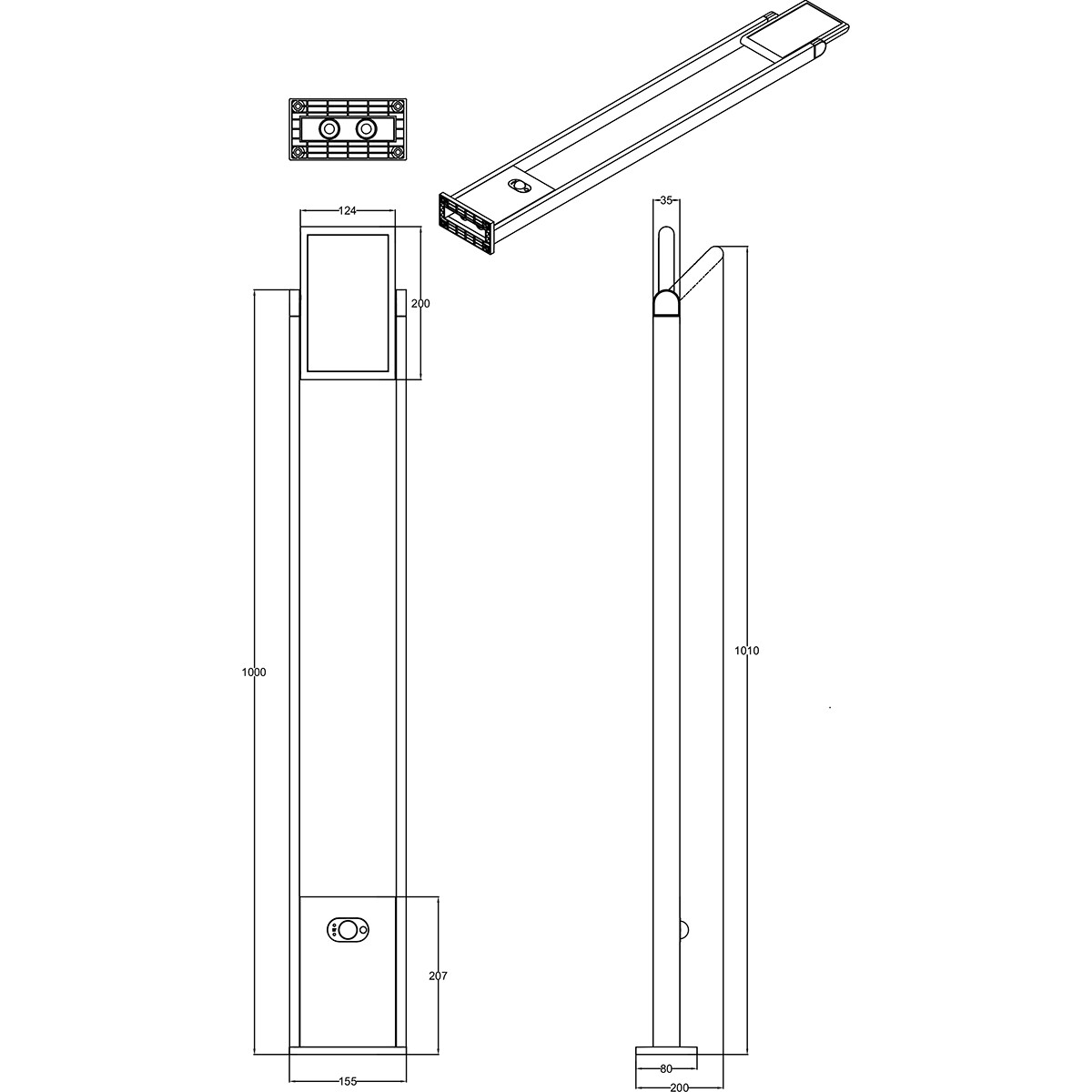 Éclairage Extérieur LED avec Détecteur de Mouvement - Lampadaire Extérieur - Trion Walla - 5W - Température de Lumière Ajustable - Rectangulaire - Anthracite - Aluminium - 101cm