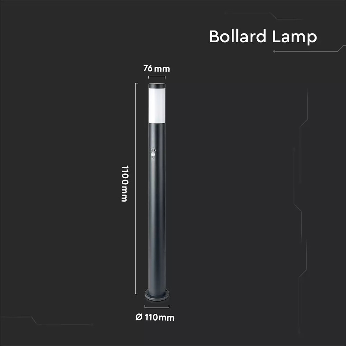 Éclairage de Jardin LED avec Détecteur de Mouvement - Lampe d'Extérieur sur Pied - Viron Stobo - Douille E27 - Rond - Mat Gris - Aluminium - 110cm