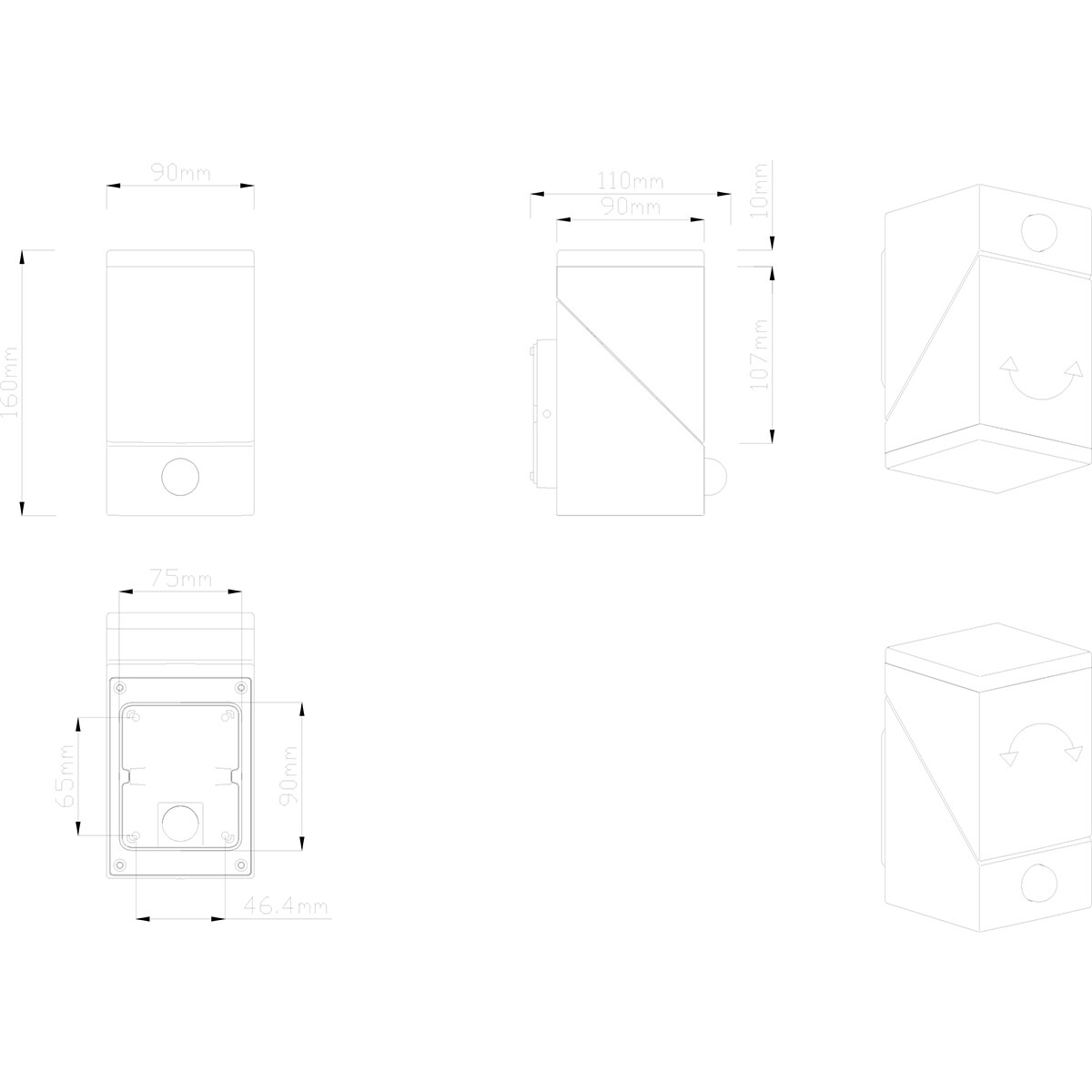 Éclairage de Jardin LED avec Détecteur de Mouvement - Lampe murale extérieure - Trion Avirma - 7W - Blanc Chaud 3000K - 1-lumière - Rectangle - Mat Anthracite - Aluminium