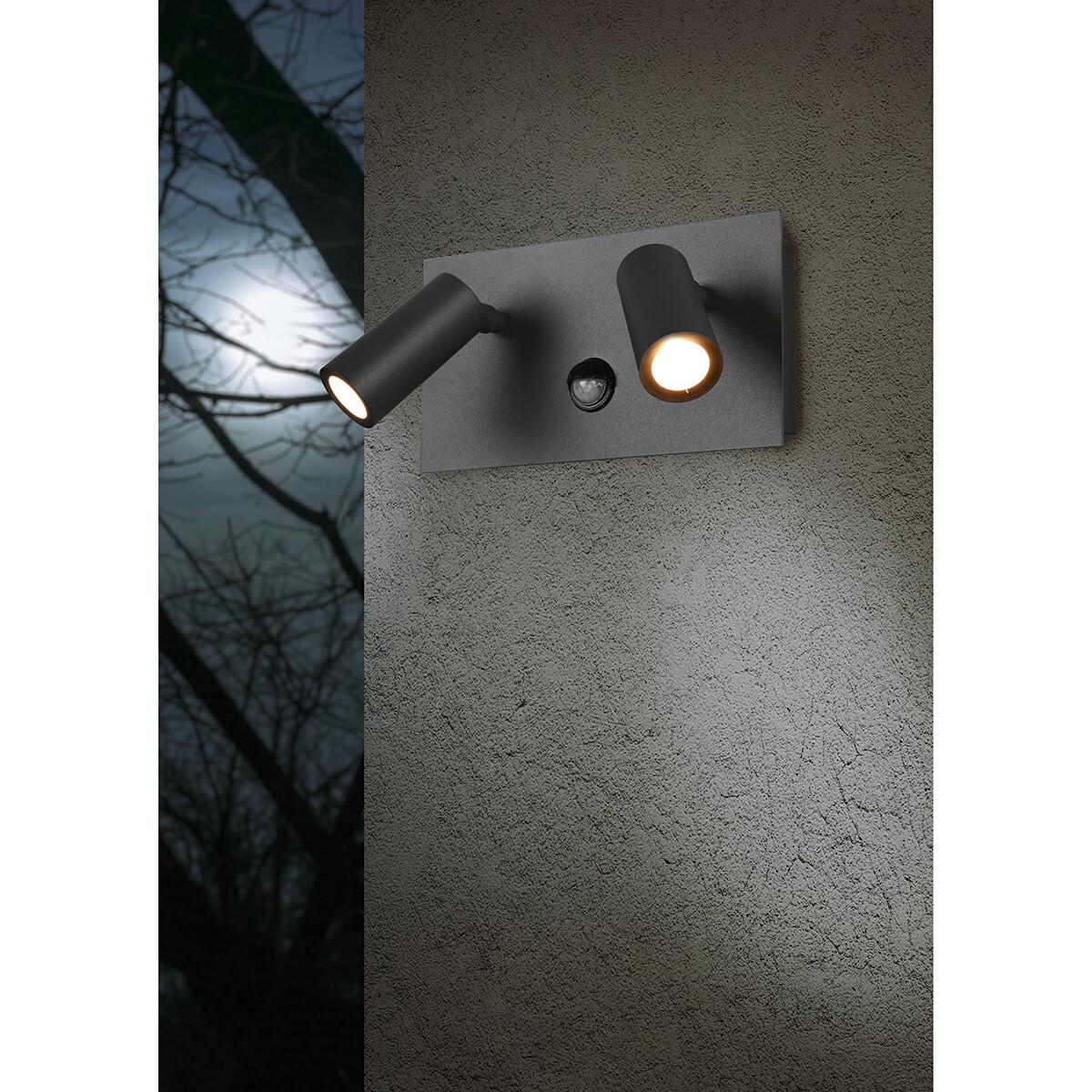 Éclairage de Jardin LED avec Détecteur de Mouvement - Lampe murale extérieure - Trion Sonei - 6W - Blanc Chaud 3000K - 2-lumières - Rectangle - Mat Anthracite - Aluminium