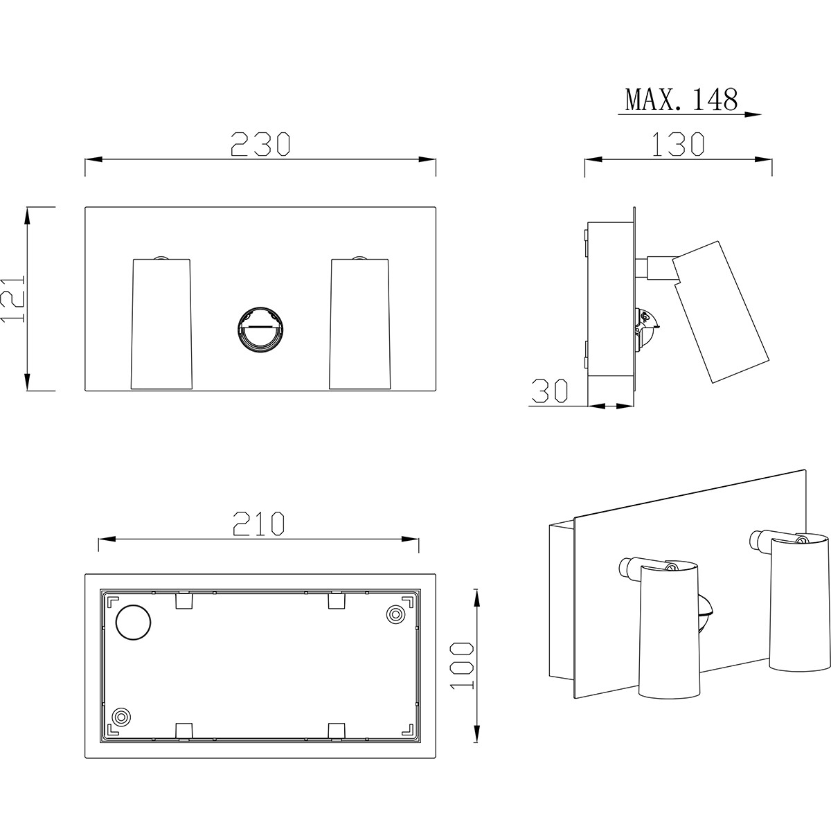 Éclairage de Jardin LED avec Détecteur de Mouvement - Lampe murale extérieure - Trion Sonei - 6W - Blanc Chaud 3000K - 2-lumières - Rectangle - Mat Anthracite - Aluminium