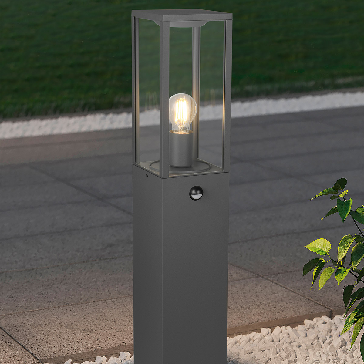 Éclairage de Jardin - Lampe de Sol Extérieure - Trion Onno - Douille E27 - Détecteur de Mouvement - Étanche IP44 - Anthracite - Aluminium