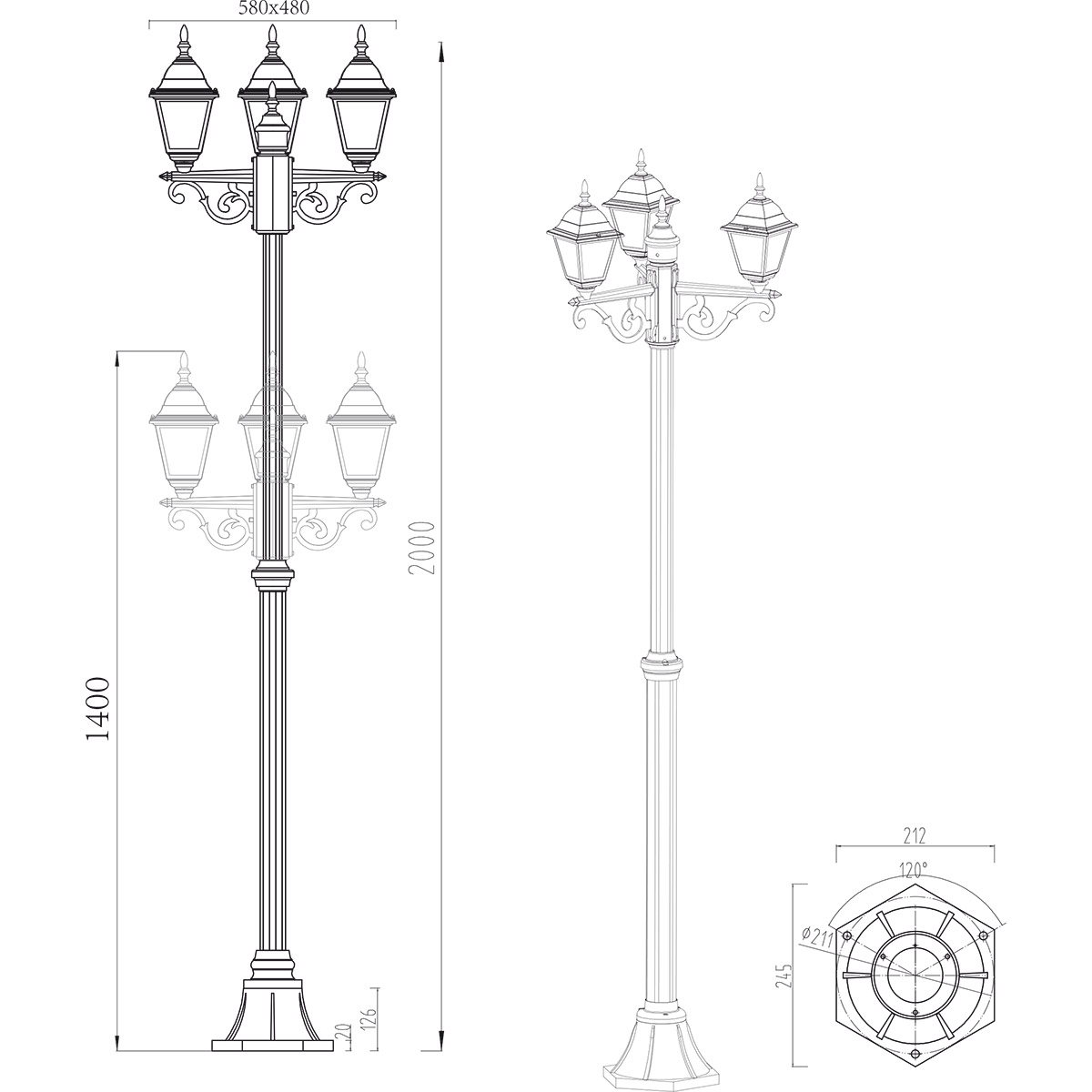 Éclairage de Jardin - Lampe de Sol Extérieure - Trion Zena - Douille E27 - 3 points lumineux - Noir Mat - Aluminium