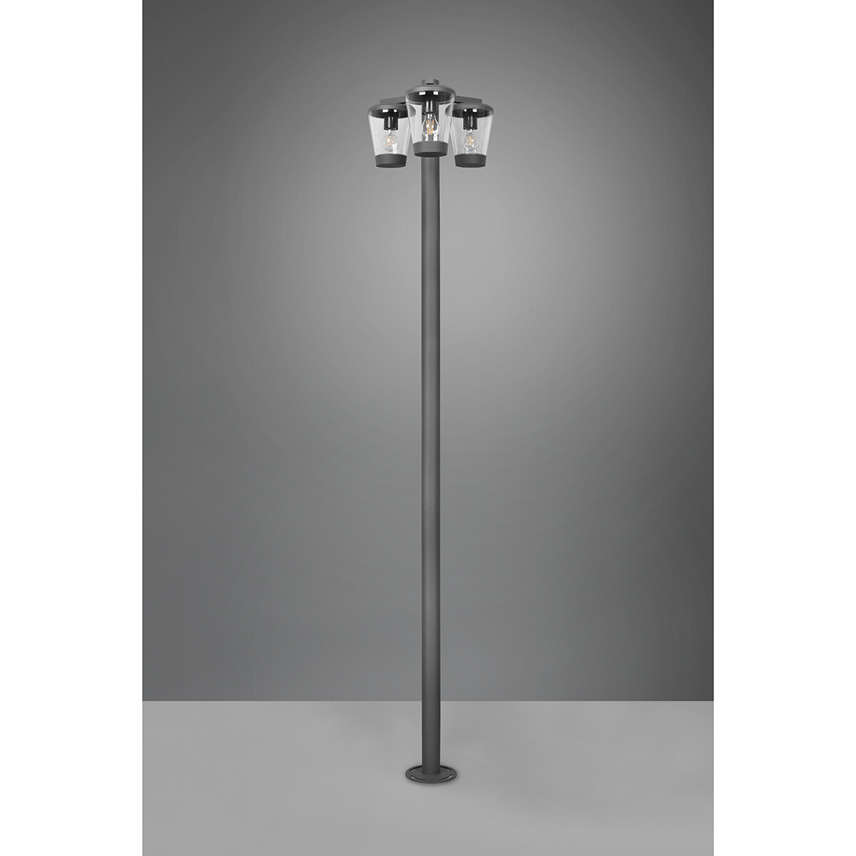 Éclairage de Jardin LED - Lampe d'Extérieur sur Pied - Trion Civonu - Douille E27 - 3-lumières - Étanche aux Éclaboussures IP44 - Rond - Mat Anthracite - Aluminium