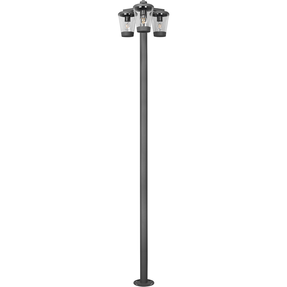 Éclairage de Jardin LED - Lampe d'Extérieur sur Pied - Trion Civonu - Douille E27 - 3-lumières - Étanche aux Éclaboussures IP44 - Rond - Mat Anthracite - Aluminium