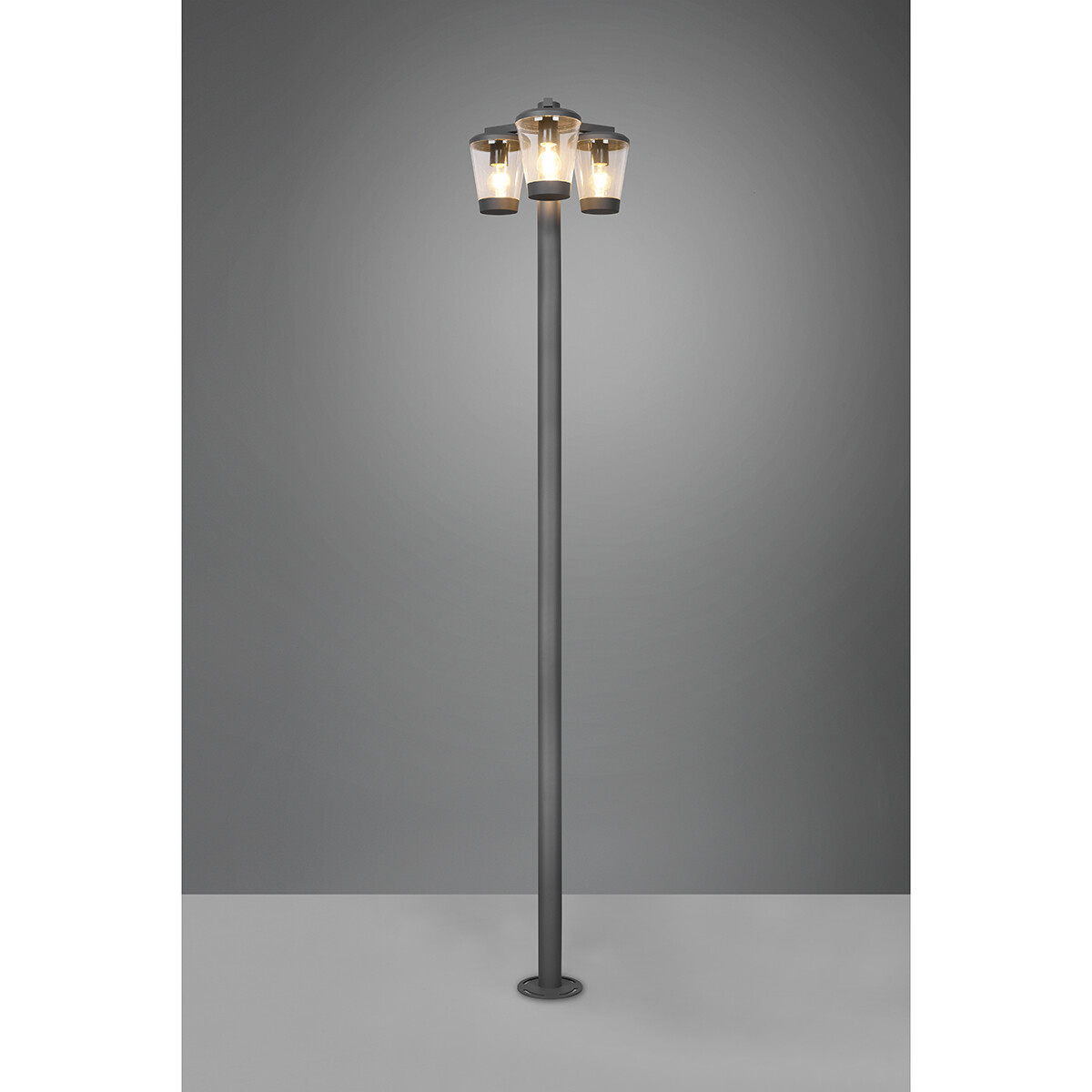 Éclairage de Jardin LED - Lampe d'Extérieur sur Pied - Trion Civonu - Douille E27 - 3-lumières - Étanche aux Éclaboussures IP44 - Rond - Mat Anthracite - Aluminium