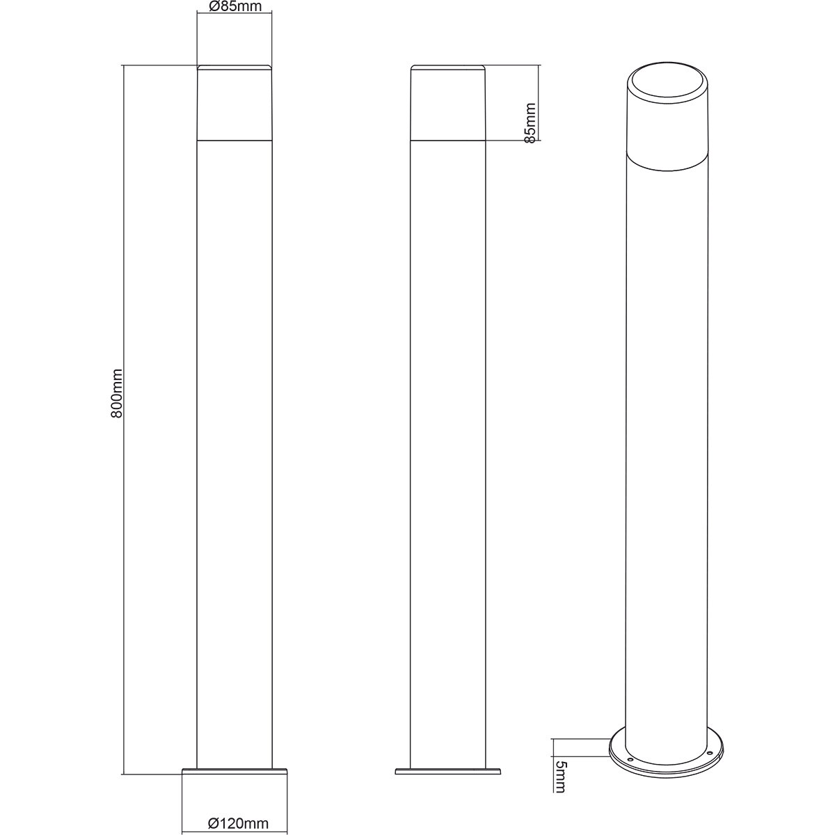 Éclairage de Jardin - Lampe de Sol Extérieure - Trion Sicho XL - Douille E27 - Étanche IP44 - Rond - Noir Mat - Aluminium