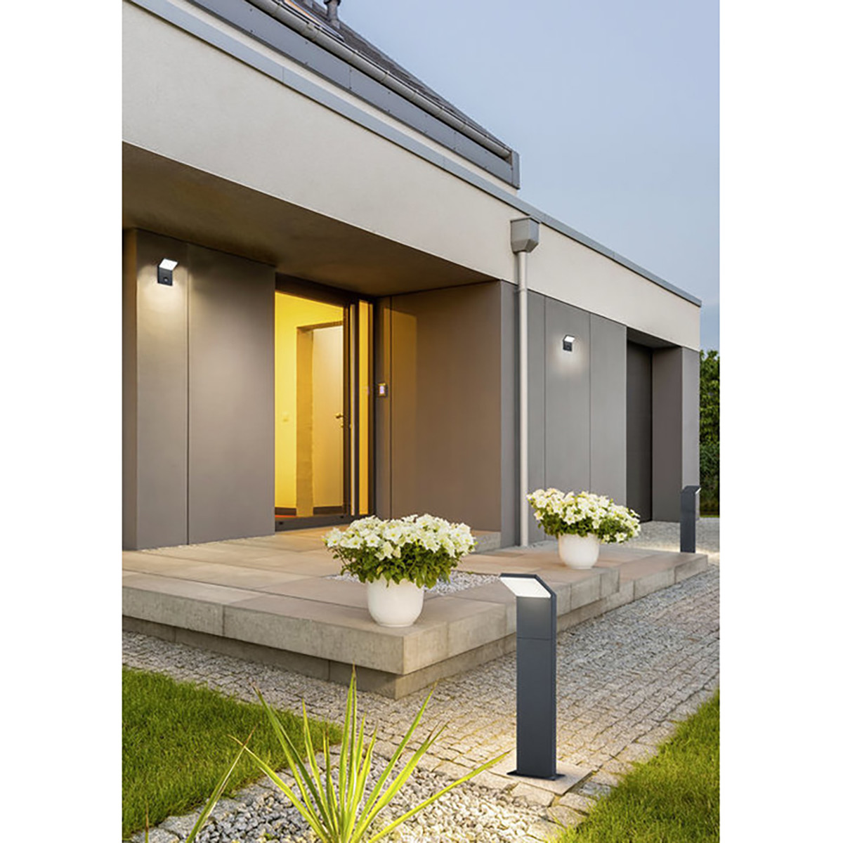 Éclairage de Jardin LED avec Capteurs de Luminosité - Lampe murale extérieure - Trion Gamby - 10.5W - Blanc Chaud 3000K - Étanche IP54 - Dimmable - Mat Anthracite - Aluminium