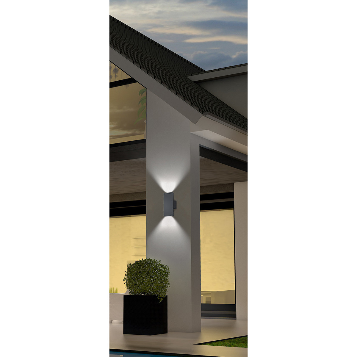 Éclairage de Jardin LED - Lampe murale extérieure - Trion Colirano Up and Down - 6W - Blanc Chaud 3000K - 2-lumières - Étanche IP54 - Mat Anthracite - Aluminium