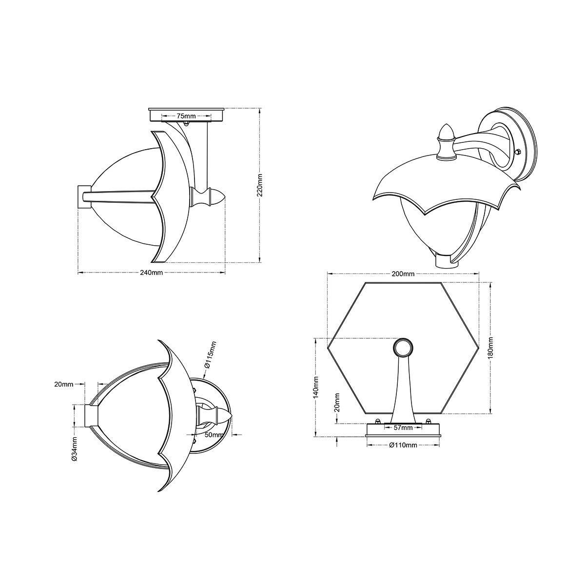 Éclairage de Jardin LED - Lampe de Jardin - Trion Grichto - Mur vers le bas - 6W - Rouille Antique - Aluminium