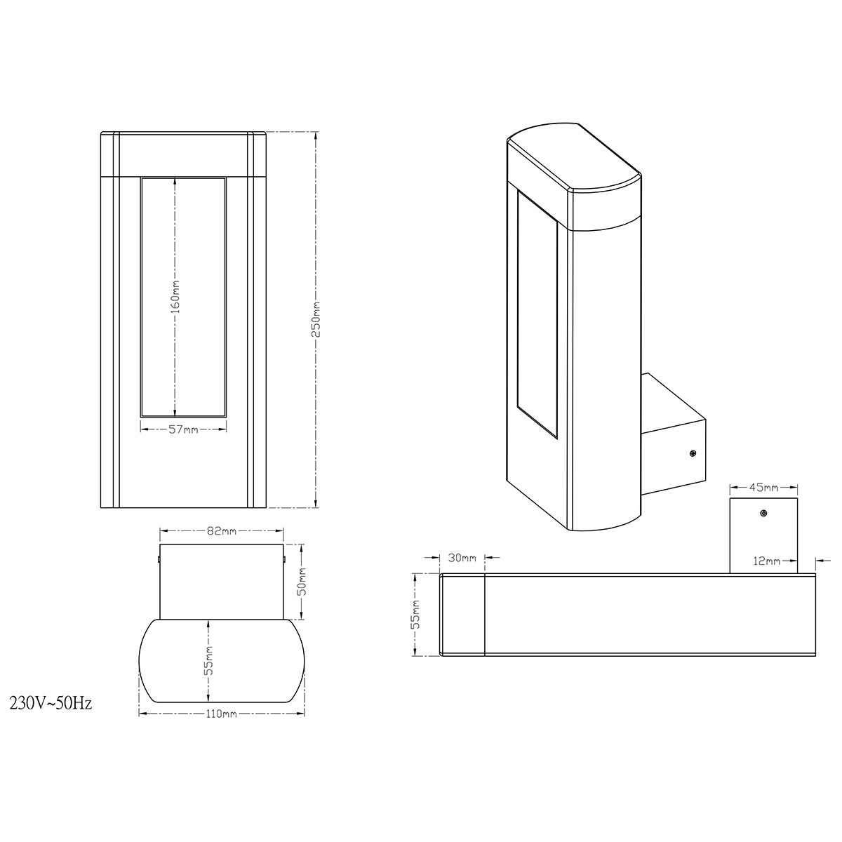 Éclairage de Jardin LED - Lampe de Jardin - Trion Rhinon - Mur - 9W - Blanc Chaud 3000K - Mat Anthracite - Aluminium