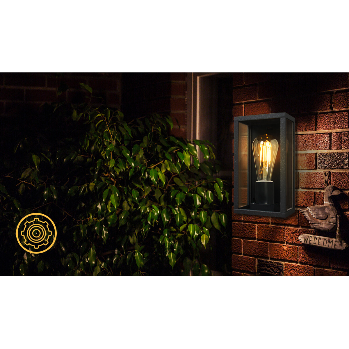 Éclairage de Jardin LED - Lampe murale extérieure - Aigi Hutry - Douille E27 - Carré - Mat Noir - Aluminium