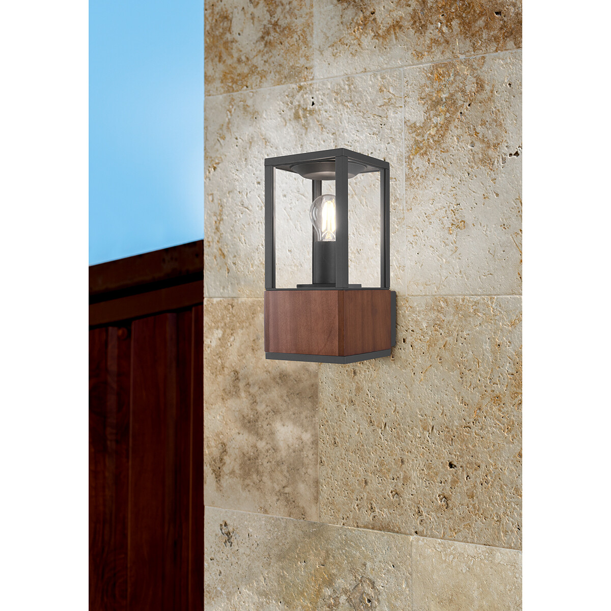 Éclairage de Jardin LED - Lampe murale extérieure - Trion Garinola - Douille E27 - Rectangle - Couleur Bois - Bois Naturel